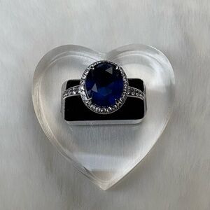 925 Sterling Silver Round Sapphire and Clear CZ